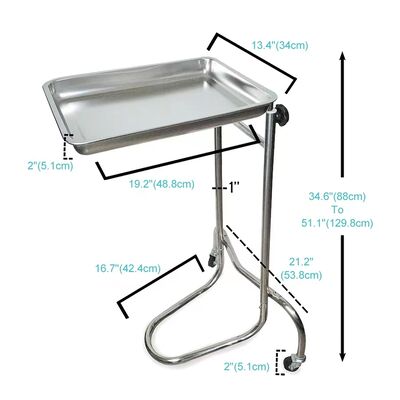 Stainless Steel Portable  Medical Instrument Tray Stand Mayo Tray with Wheels